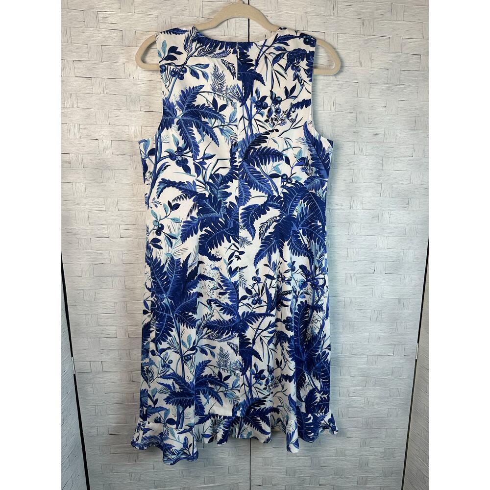 Talbots tropical sleeveless dress ruffle hem blue & white body Khan travel ￼ - Picture 2 of 14